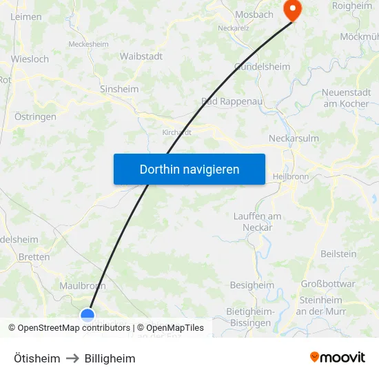 Ötisheim to Billigheim map