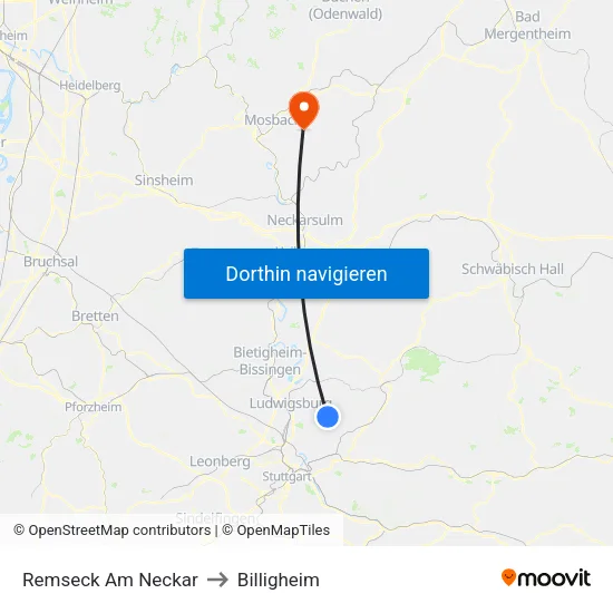 Remseck Am Neckar to Billigheim map
