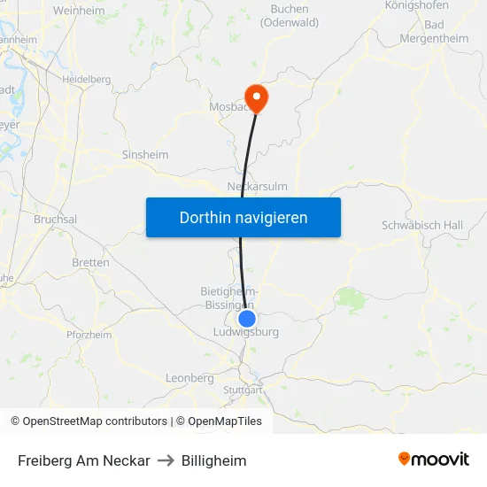 Freiberg Am Neckar to Billigheim map