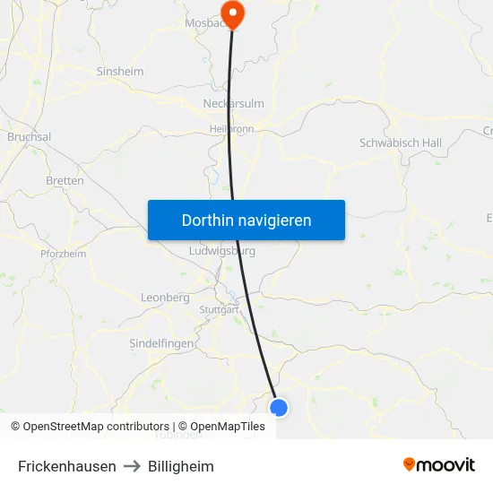 Frickenhausen to Billigheim map