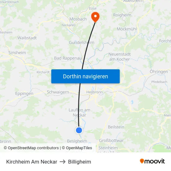 Kirchheim Am Neckar to Billigheim map