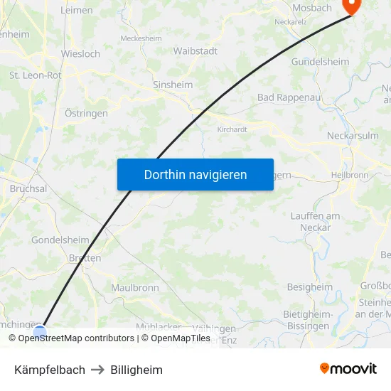 Kämpfelbach to Billigheim map