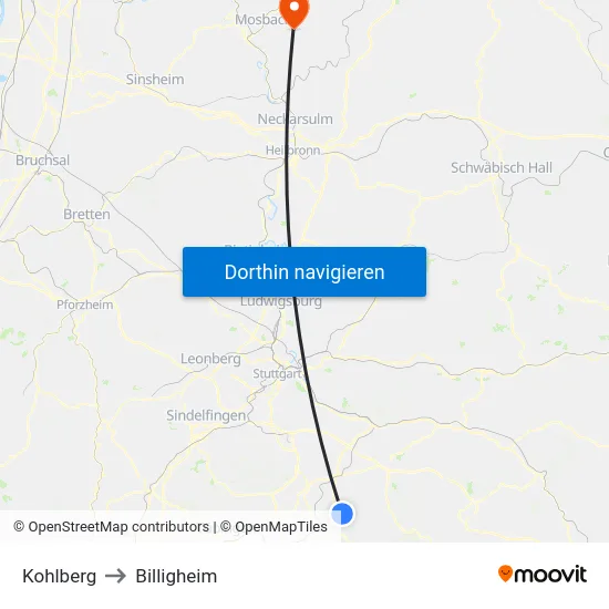 Kohlberg to Billigheim map