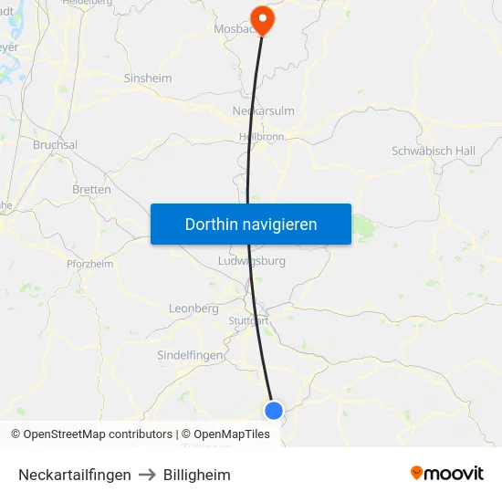 Neckartailfingen to Billigheim map