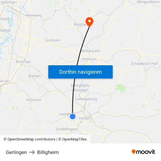 Gerlingen to Billigheim map