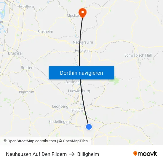 Neuhausen Auf Den Fildern to Billigheim map