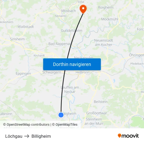 Löchgau to Billigheim map