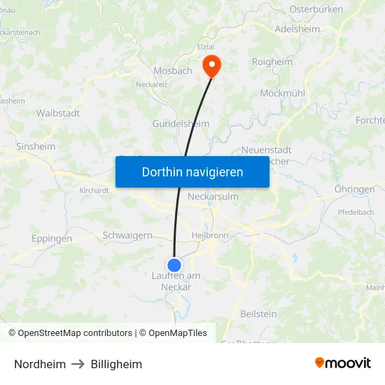Nordheim to Billigheim map