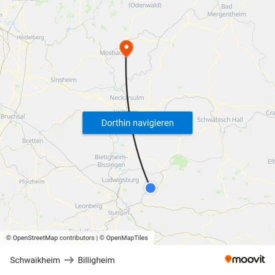 Schwaikheim to Billigheim map