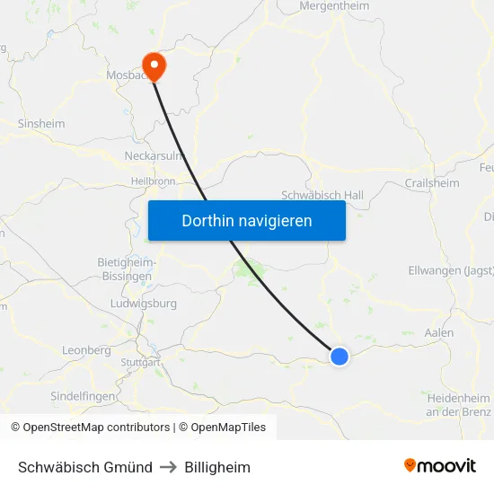 Schwäbisch Gmünd to Billigheim map
