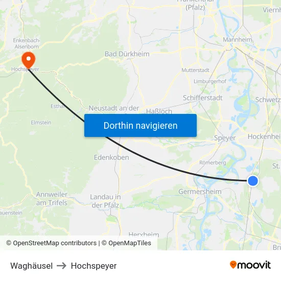 Waghäusel to Hochspeyer map