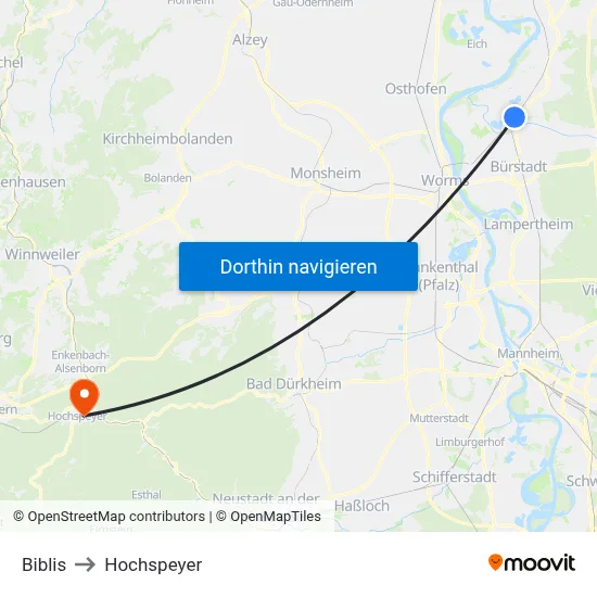 Biblis to Hochspeyer map
