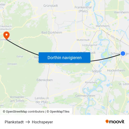 Plankstadt to Hochspeyer map
