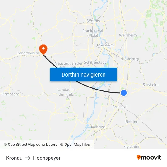Kronau to Hochspeyer map
