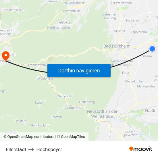 Ellerstadt to Hochspeyer map