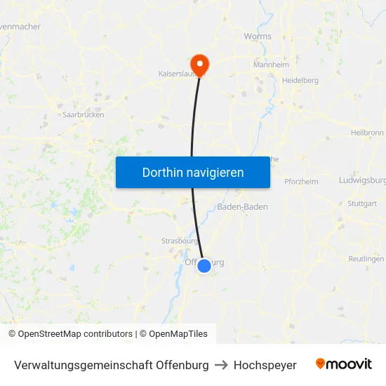 Verwaltungsgemeinschaft Offenburg to Hochspeyer map
