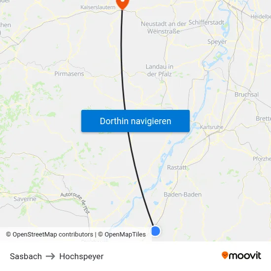 Sasbach to Hochspeyer map