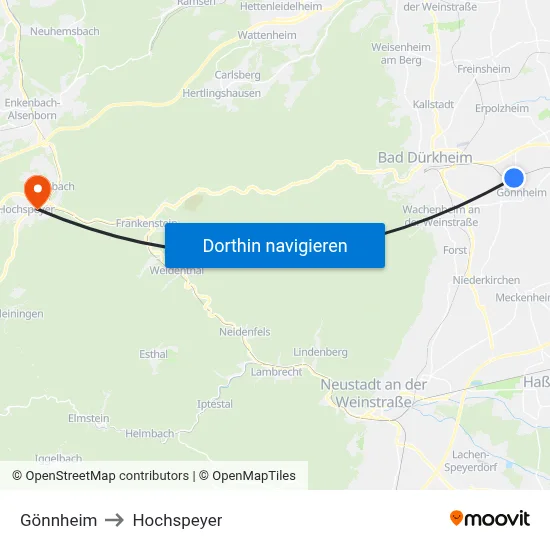 Gönnheim to Hochspeyer map