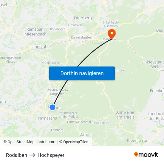 Rodalben to Hochspeyer map