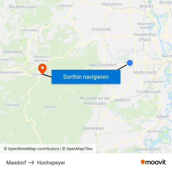 Maxdorf to Hochspeyer map