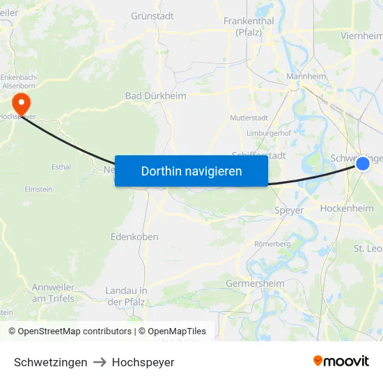 Schwetzingen to Hochspeyer map