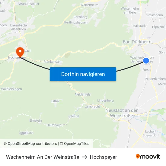 Wachenheim An Der Weinstraße to Hochspeyer map