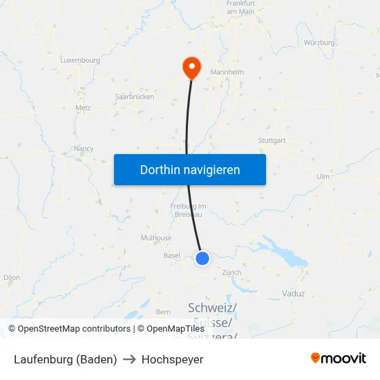 Laufenburg (Baden) to Hochspeyer map