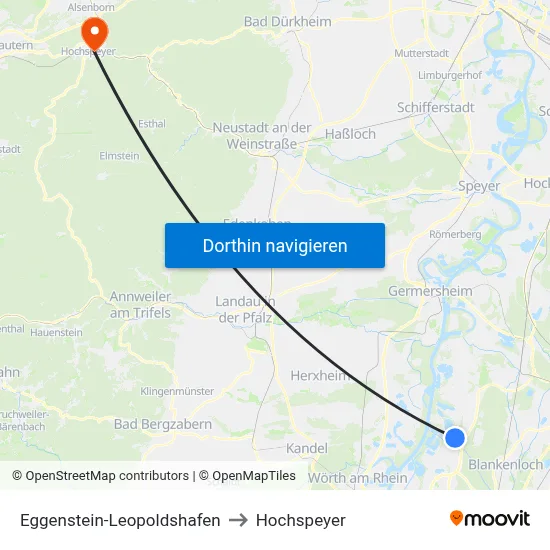 Eggenstein-Leopoldshafen to Hochspeyer map