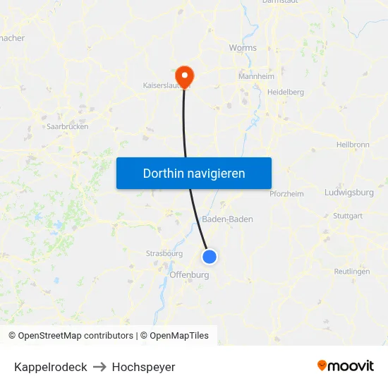 Kappelrodeck to Hochspeyer map