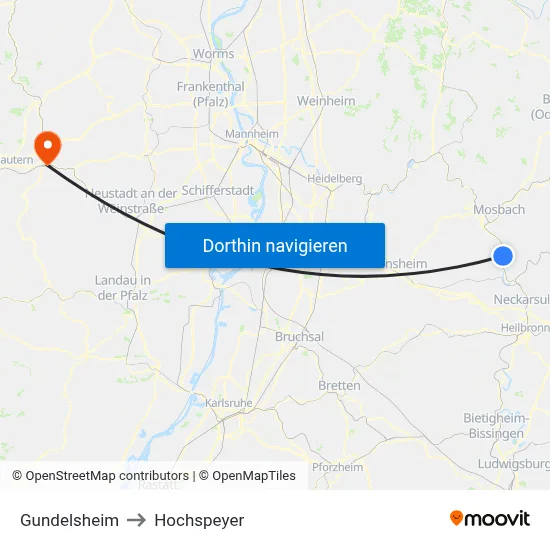 Gundelsheim to Hochspeyer map
