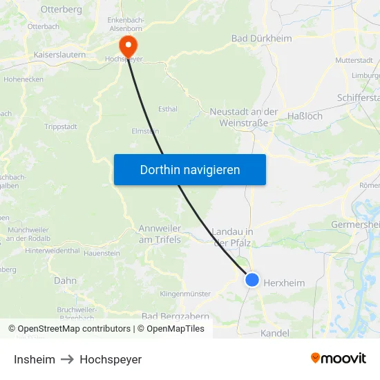 Insheim to Hochspeyer map