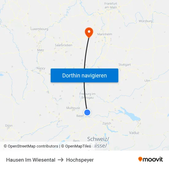 Hausen Im Wiesental to Hochspeyer map