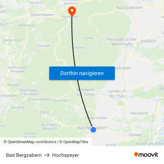 Bad Bergzabern to Hochspeyer map
