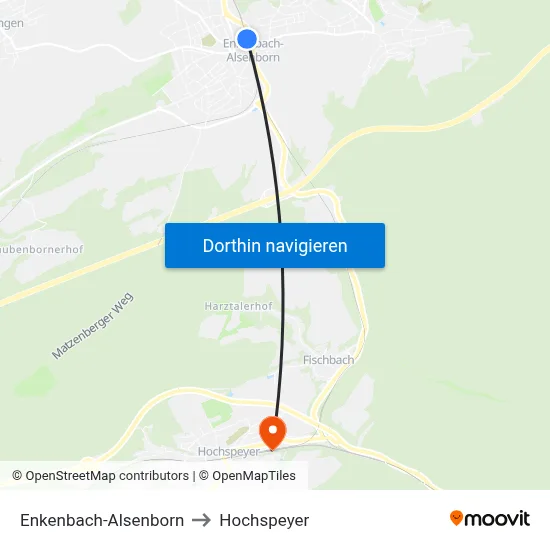 Enkenbach-Alsenborn to Hochspeyer map