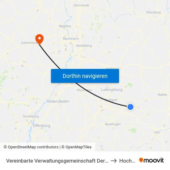 Vereinbarte Verwaltungsgemeinschaft Der Stadt Ebersbach An Der Fils to Hochspeyer map