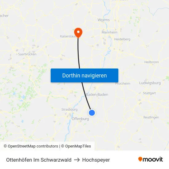 Ottenhöfen Im Schwarzwald to Hochspeyer map
