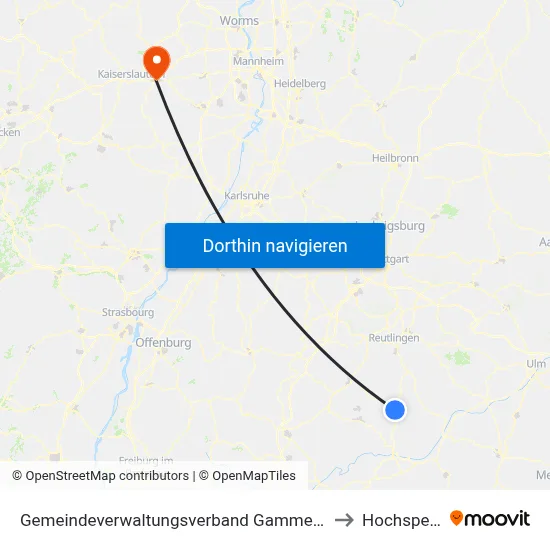 Gemeindeverwaltungsverband Gammertingen to Hochspeyer map