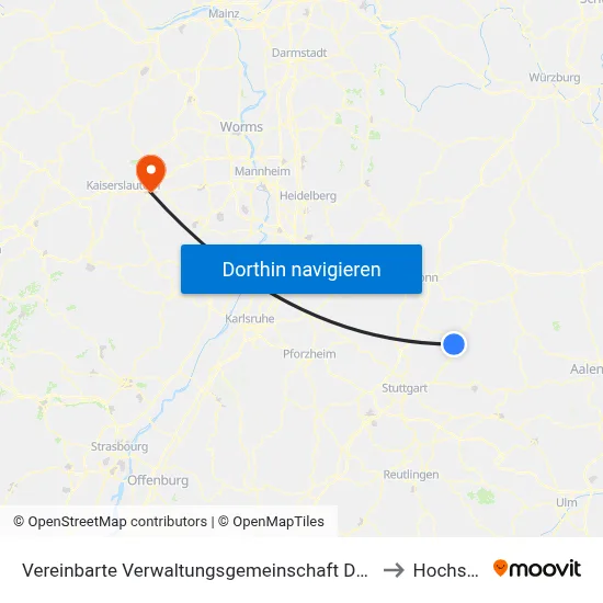 Vereinbarte Verwaltungsgemeinschaft Der Stadt Backnang to Hochspeyer map