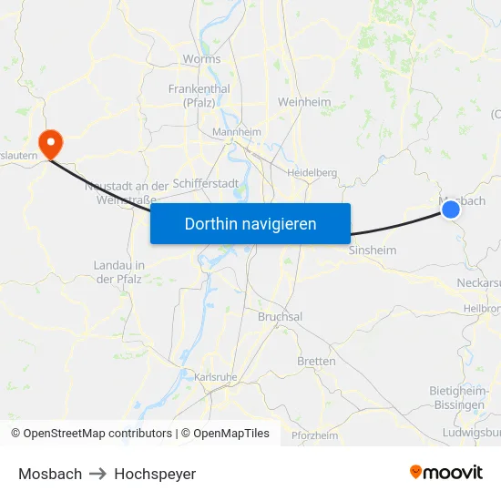 Mosbach to Hochspeyer map