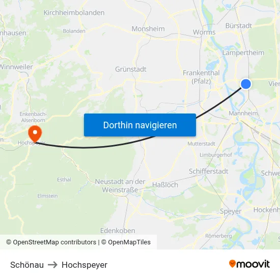 Schönau to Hochspeyer map