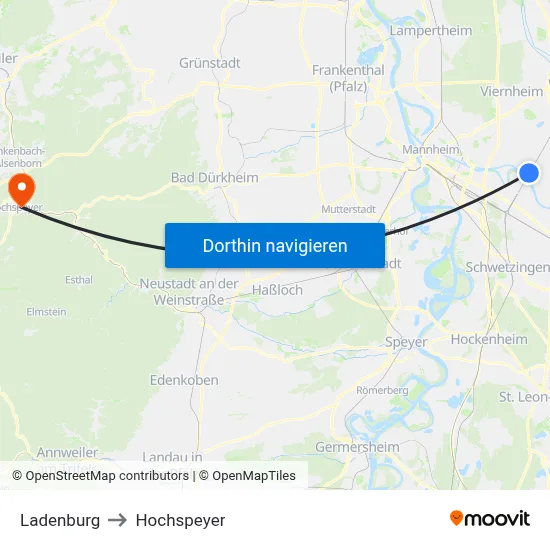 Ladenburg to Hochspeyer map