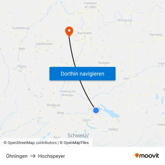 Öhningen to Hochspeyer map