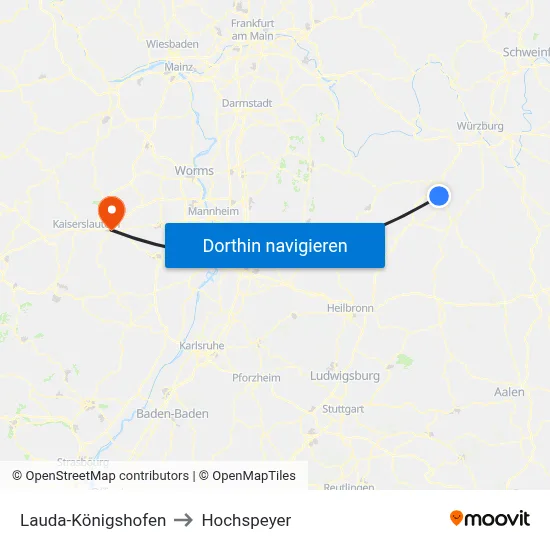 Lauda-Königshofen to Hochspeyer map