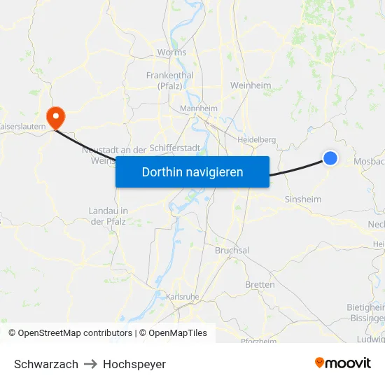Schwarzach to Hochspeyer map