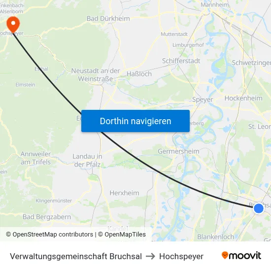 Verwaltungsgemeinschaft Bruchsal to Hochspeyer map