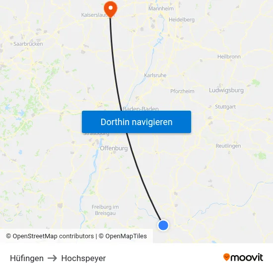 Hüfingen to Hochspeyer map