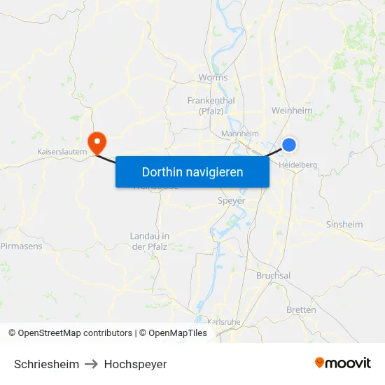 Schriesheim to Hochspeyer map