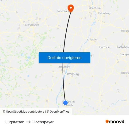 Hugstetten to Hochspeyer map
