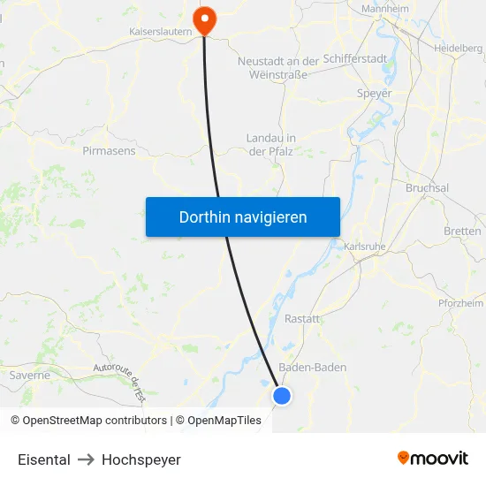 Eisental to Hochspeyer map