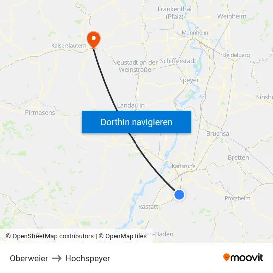 Oberweier to Hochspeyer map